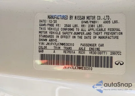 2021 Infiniti Q60 Red Sport 400 из США, поврежденный, VIN JN1FV7LK7MM530310